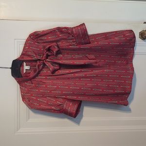 Banana Republic Silk Blouse, size M, red, navy and brown